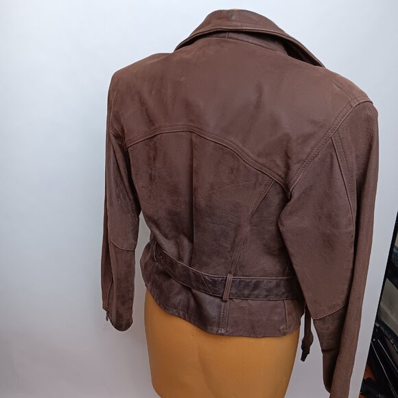 Vintage Genuine Leather Motorcycle Bomber Coat brown Jacket Women’s Medium 90s - Picture 5 of 16